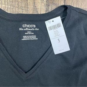 Chico’s True Color Tees black 3/4 sleeve t-shirt. 100% cotton. Size 3.